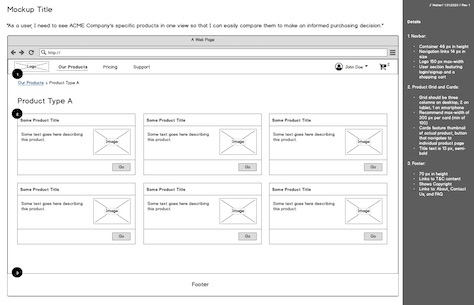 Example of a wireframe with less intrusive instructions
