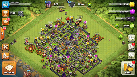 A player&#8217;s base in Clash of Clans