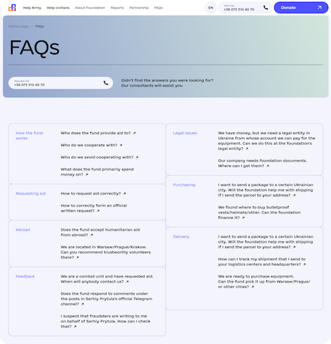 Design for the FAQs section
